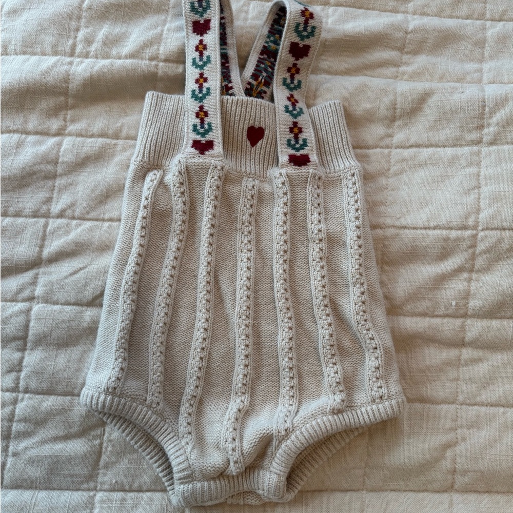 Hanna Andersson Cream Knit Diaper Cover with Patterned Straps